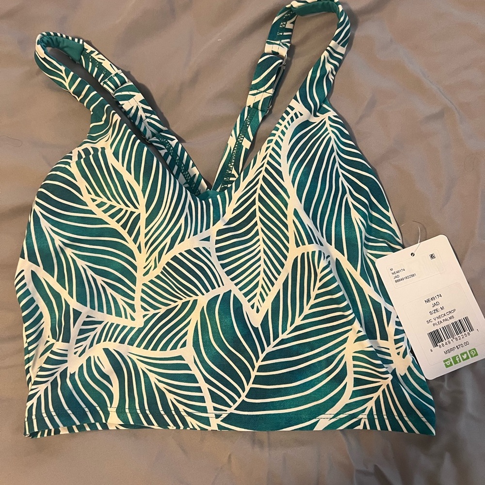 Leaf Print Teal Cropped Tankini Top